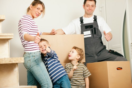 Packed boxes and protective wrapping for a flat move in Earls Court